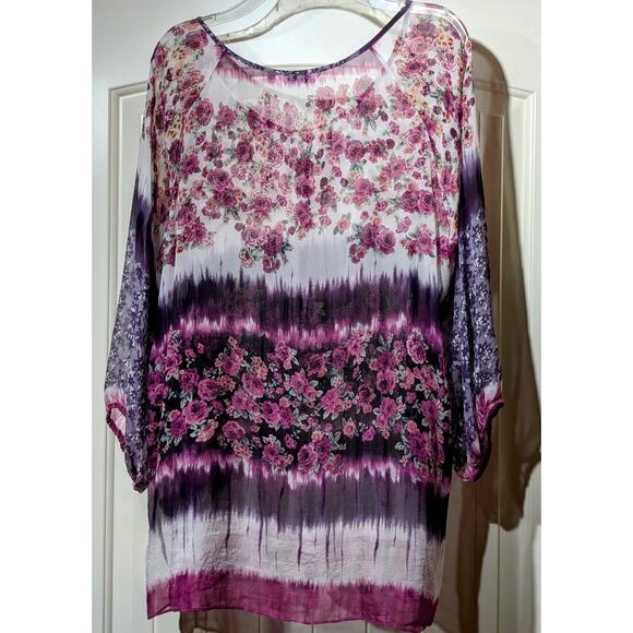 Australian Silk Diva Purple Rose Flowy Boho Silk Tunic Womens Size XL - Picture 2 of 12